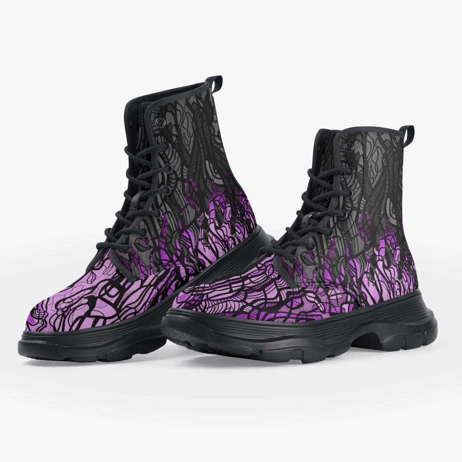 VIOLET INFERNO | Leather Chunky Boots - KICKASS FOOTWEAR