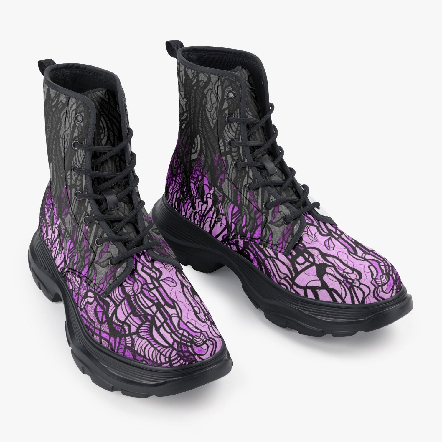 VIOLET INFERNO | Leather Chunky Boots - KICKASS FOOTWEAR