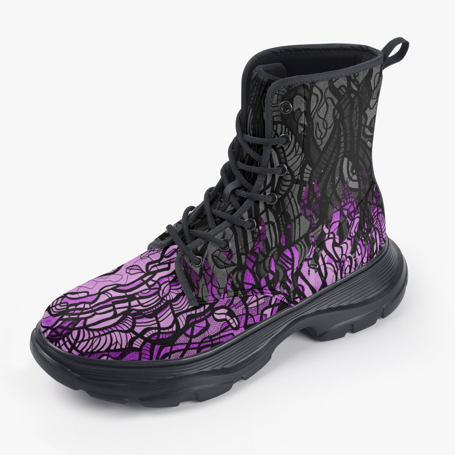 VIOLET INFERNO | Leather Chunky Boots - KICKASS FOOTWEAR